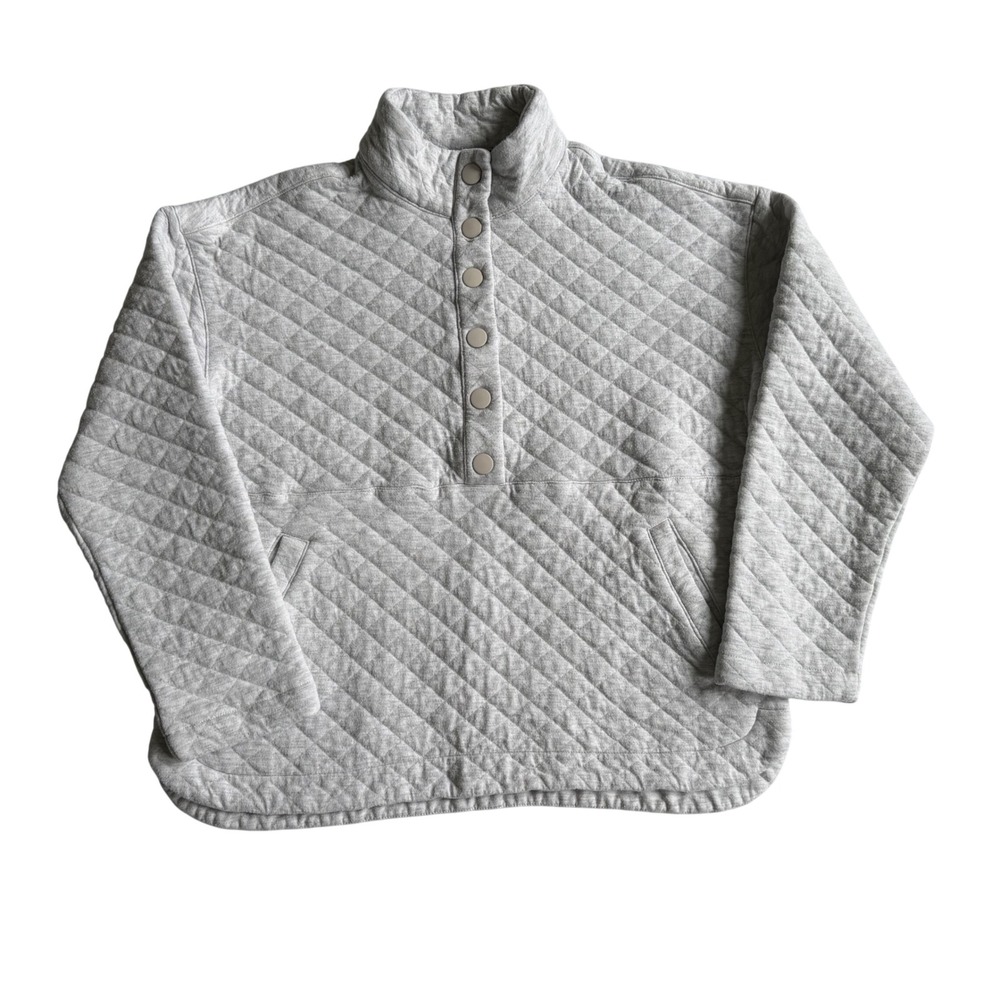 Eddie Bauer Womens Gray Heathered Quilted Snap-Button Mock-Neck Pullover Sweater